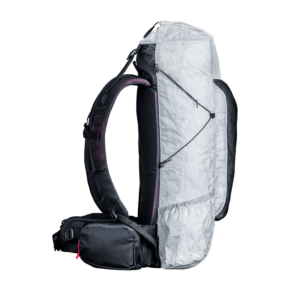 side view of ultralight backpack for thru hiking & backpacking