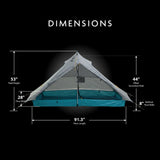 Ultralight trekking pole tent dimensions diagram showing peak height and floor length