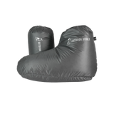 Lightweight down booties and compression stuff sack for camping and backpacking