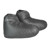 Side view of insulated down booties for camping, backpacking, and cold weather use