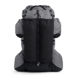 Front view of the Shadowlight 60 ultralight backpack with large external mesh pocket and roll-top closure system.