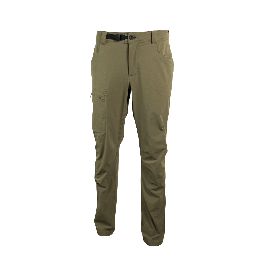 close front view of earthy brown men's hiking pants