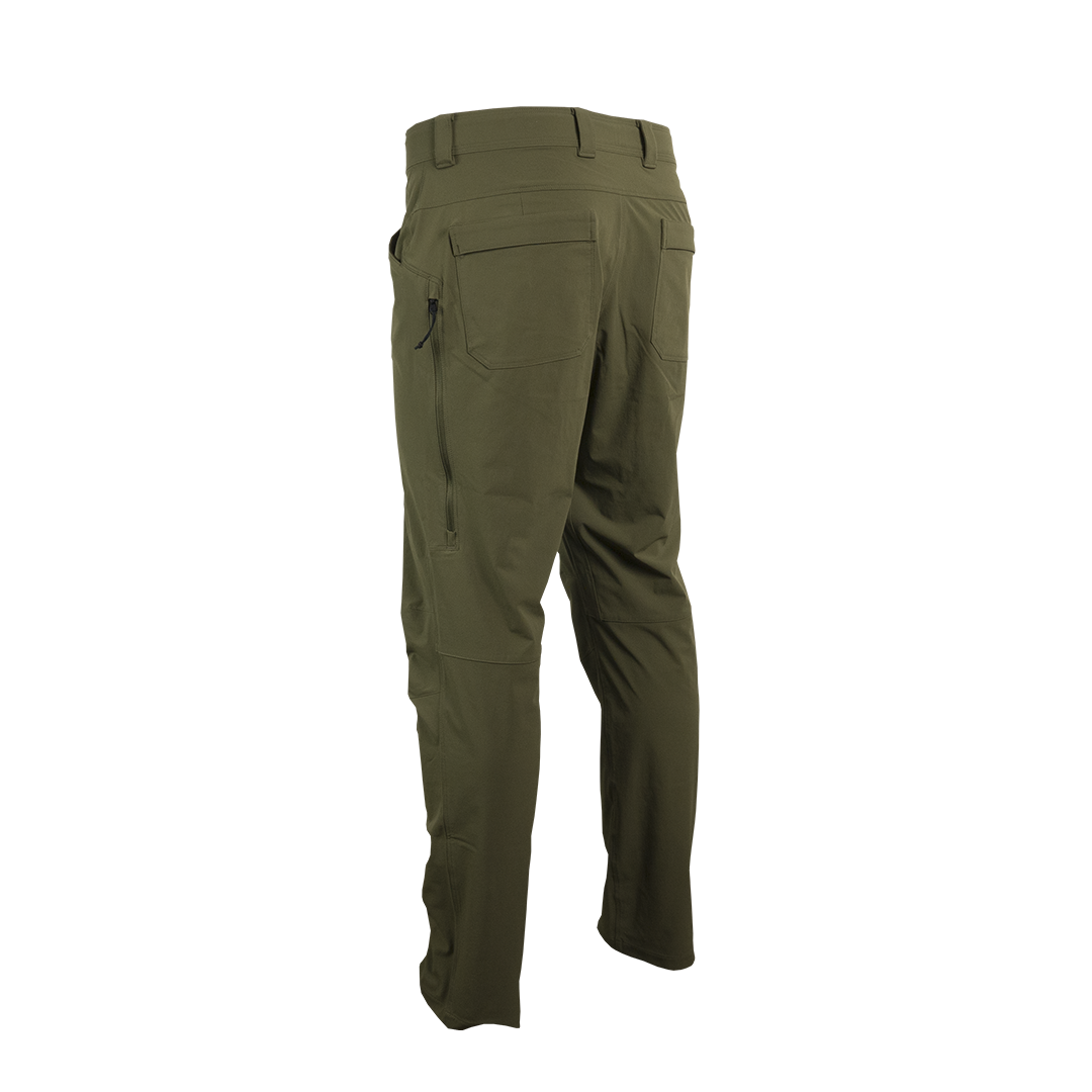 rear side view of men's green hiking pants