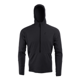 front view of men's black fleece mid layer hoodie for hiking & backpacking