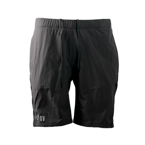 front view of men's black trail shorts for hiking and running