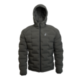 Outdoor Vitals Vantage Alpine Down Jacket in Chimera gray – straight front view with hood, alpine-ready ultralight insulation