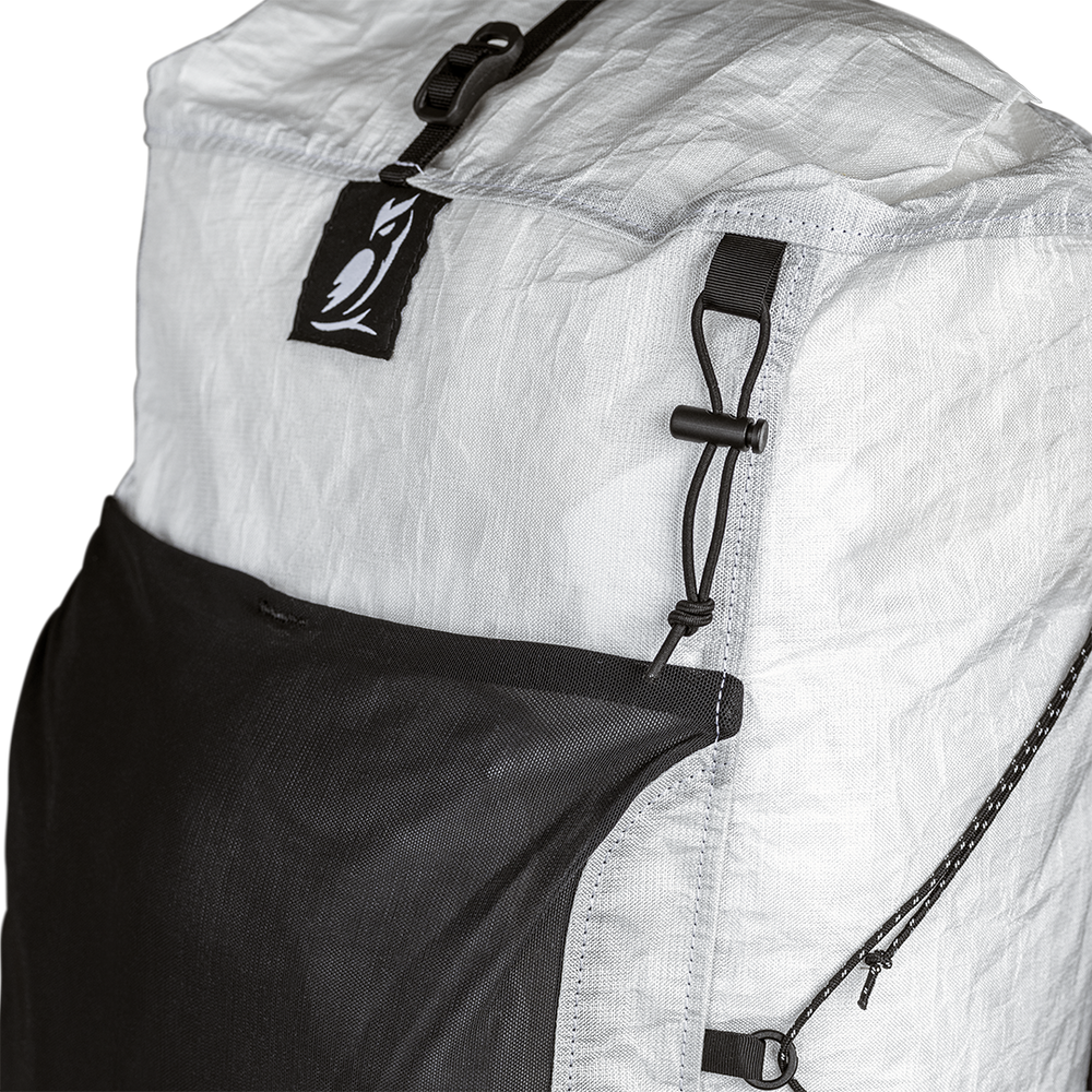 close view of Ultra fabric and ice axe loop on ultralight backpack