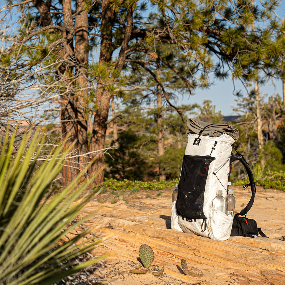 side view of CS40 Ultra Backpack on desert sandstone