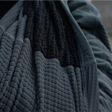 close side view of different fleece fabrics used in ultralight hiking mid layer hoodie