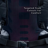 Back panel of backpack showing targeted foam cutouts for comfort and ventilation.