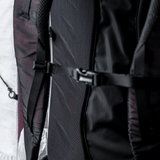 close view of back panel and sternum strap on ultralight backpack