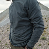 close side view of gray men's fleece hoodie