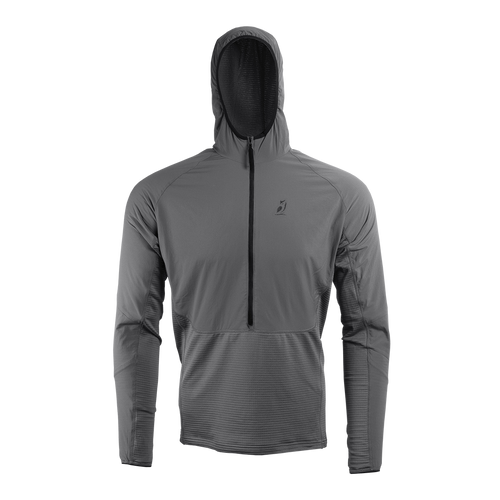 front view of gray men's fleece hoodie