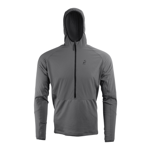 front view of gray men's fleece hoodie