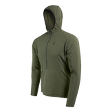 side view of olive green fleece hoodie for men