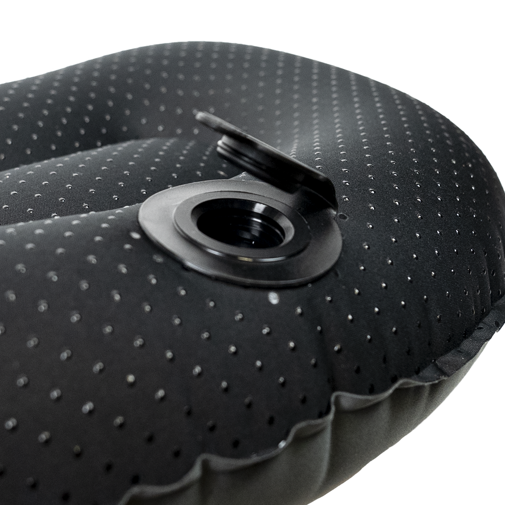 close view of quick inflate/deflate valve on ultralight camping pillow