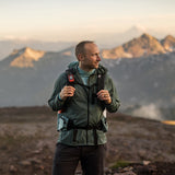 Hiker wearing the Nebo Windbreaker in the mountains, Nebo Windbreaker on trail