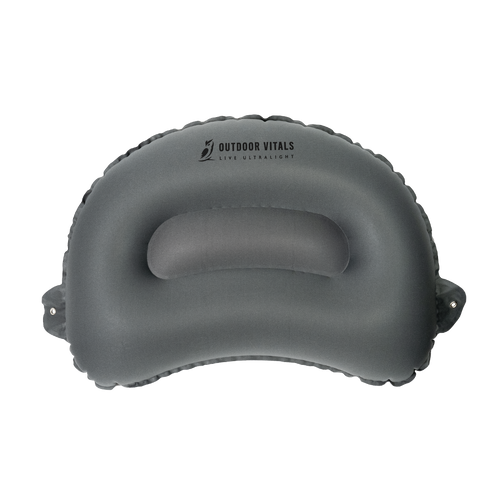 front view of gray backpacking pillow