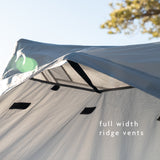 Full-width ridge vent on ultralight trekking pole tent for airflow