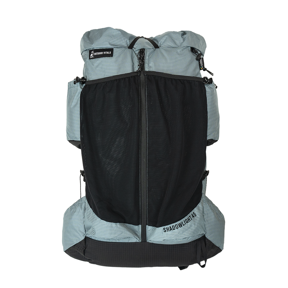 Rear view of the Shadowlight Ultralight Backpack featuring a mesh storage pocket
