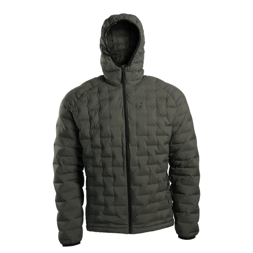 Front view of Outdoor Vitals Zulu Down Jacket in Chimera Gray featuring performance baffling and technical alpine-ready warmth.
