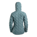 Outdoor Vitals Women’s Zulu Down Jacket in Bluestone – back view showing lightweight 900-fill down insulation and contoured fit.
