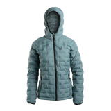 Outdoor Vitals Women’s Zulu Down Jacket in Bluestone – front view featuring full-zip closure, hood, and lightweight backcountry insulation.