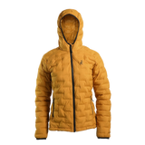 Outdoor Vitals Women’s Zulu Down Jacket in Thai Curry Yellow – front view emphasizing technical down warmth for ultralight backpacking.