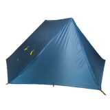 front view of blue 2 person trekking pole tent