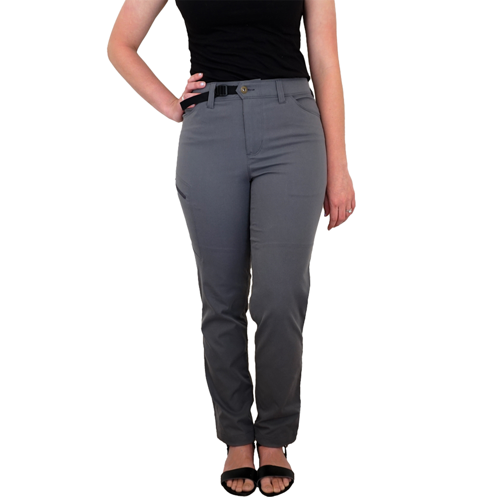 front view of women's gray hiking pants