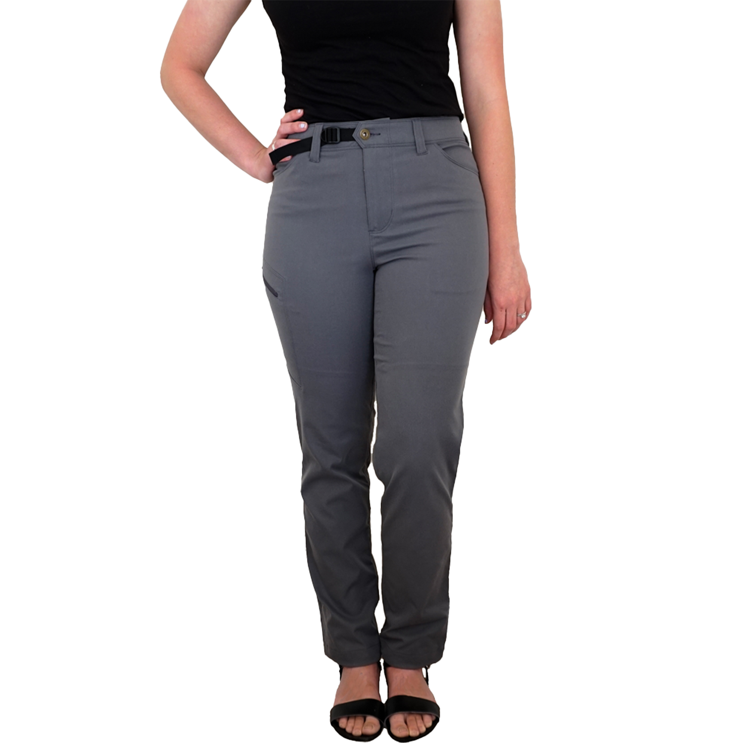 front view of women's gray hiking pants