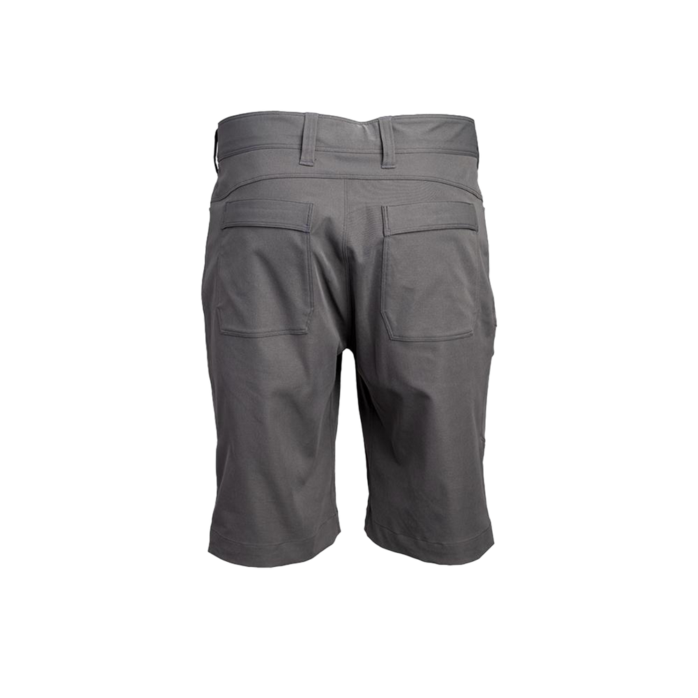 rear view of men's charcoal backpacking shorts