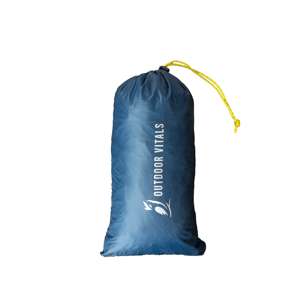 front view of ultralight tarp in stuff sack