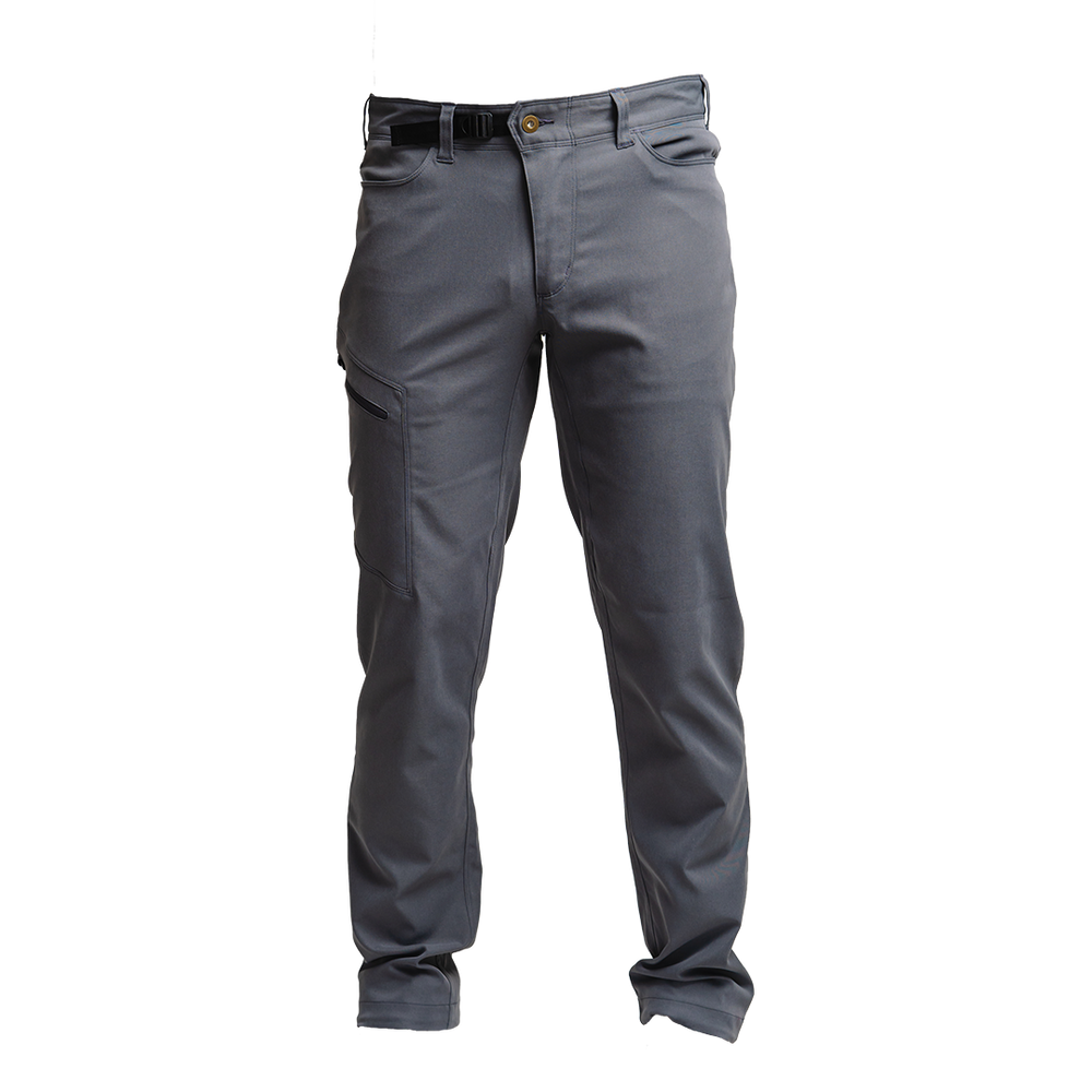 front view of men's charcoal colored hikingl pants