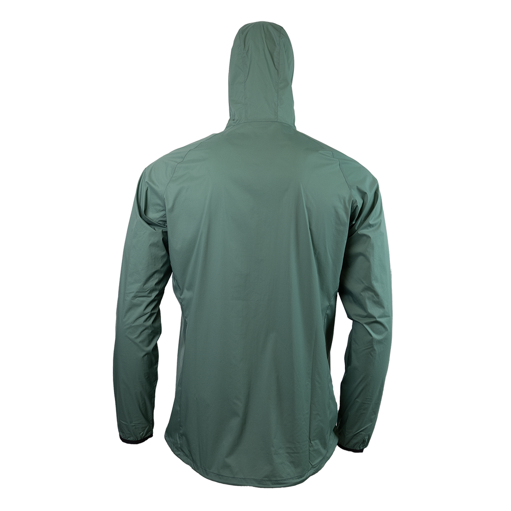 rear view of green ultralight windbreaker jacket - no background