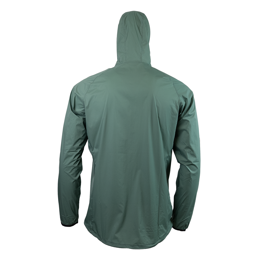 rear view of green ultralight windbreaker jacket - no background