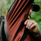 close view of underarm zipper vents on men's ultralight rain jacket