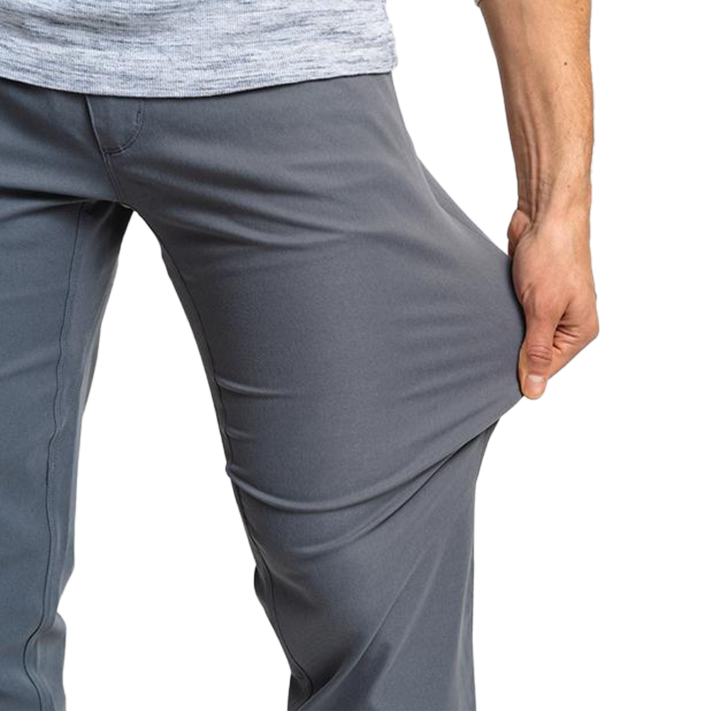 close view of men's trail pants stretch fabric