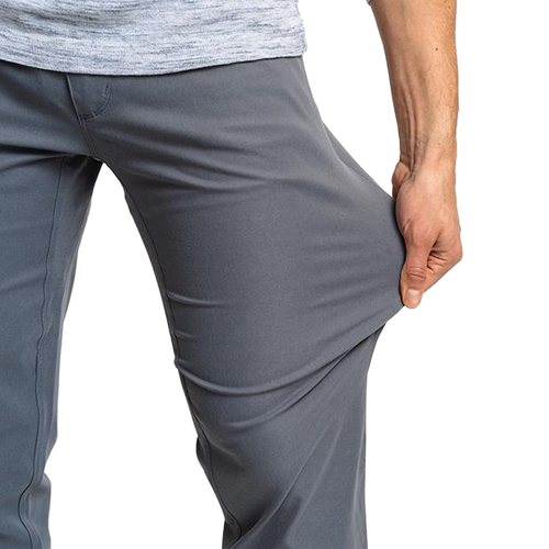 close view of men's trail pants stretch fabric