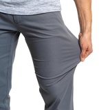 close view of men's trail pants stretch fabric