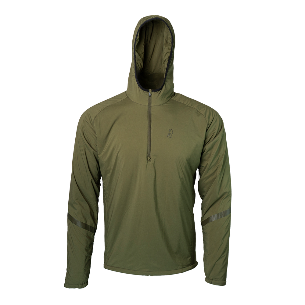 men's olive active mid layer hoodie front view