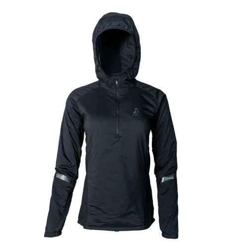 front view of women's black mid layer hoodie