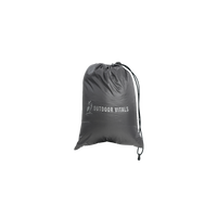 Compressed Outdoor Vitals down insulated ultralight balaclava in stuff sack.