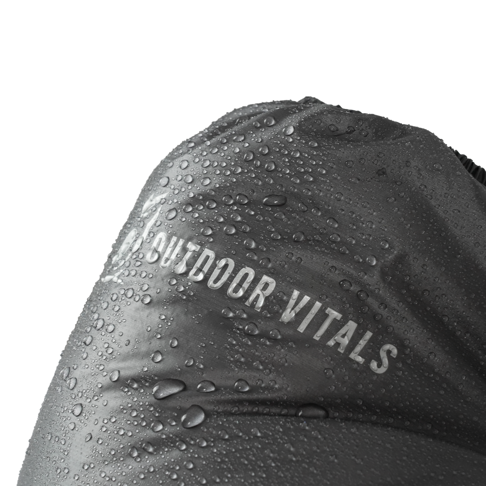 Water-resistant ultralight down booties fabric with water droplets on shell material