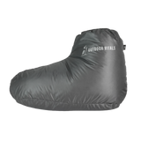 Single ultralight down bootie for backpacking camp comfort and warmth