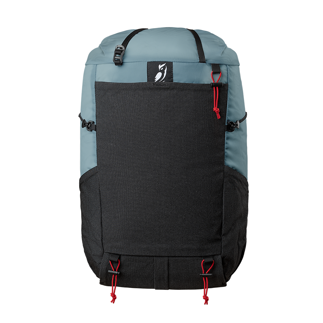 Fastpacking backpack with blue and black design