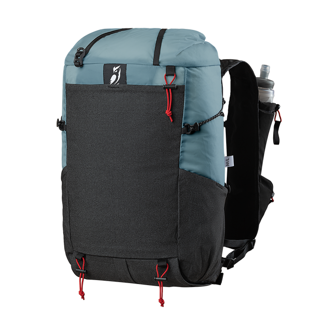 Blue and black fastpack with visible brand logo