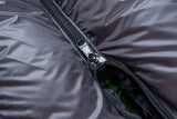 close view of YKK zipper on ultralight sleeping bag