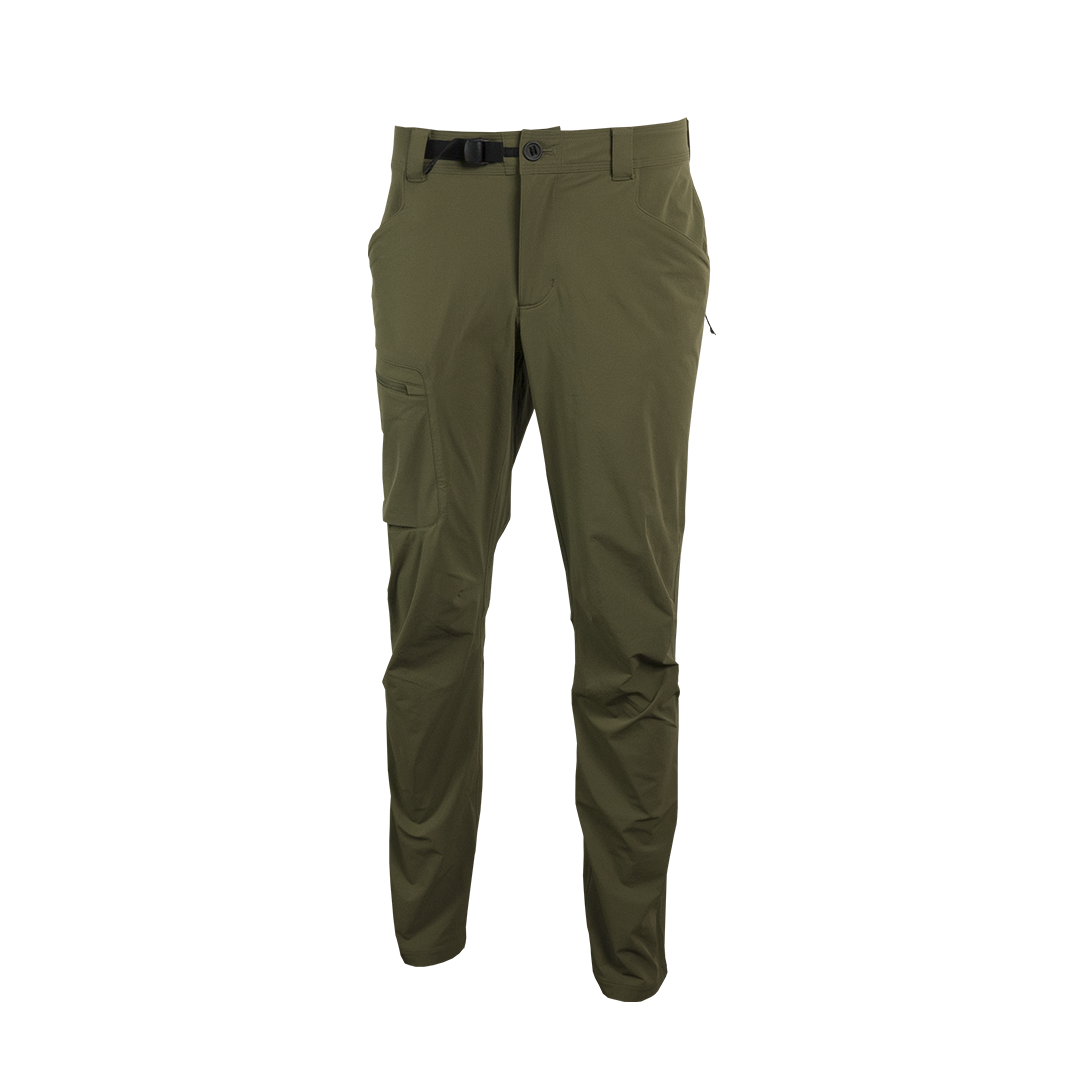 close front view of green hiking pants for men