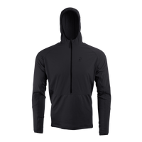 front view of men's black fleece mid layer hoodie for hiking & backpacking